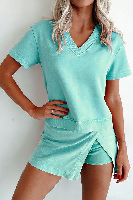Mineral Wash V-Neck Tee & Skort Set