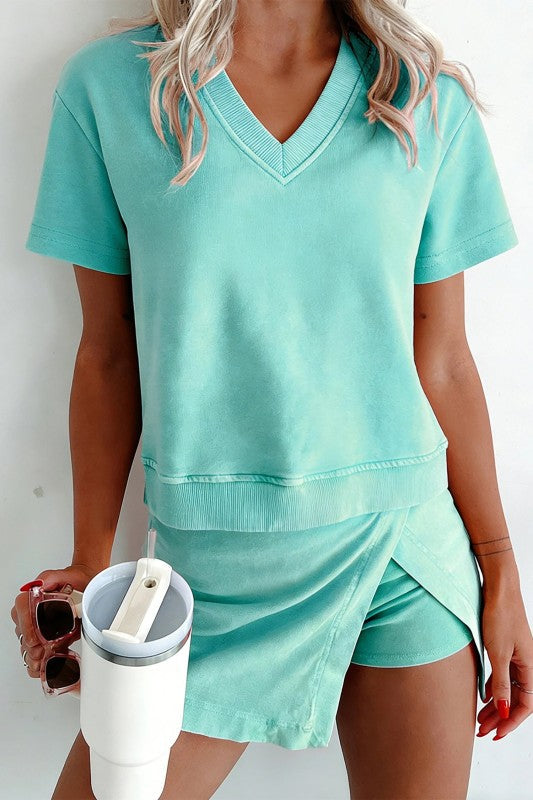 Mineral Wash V-Neck Tee & Skort Set