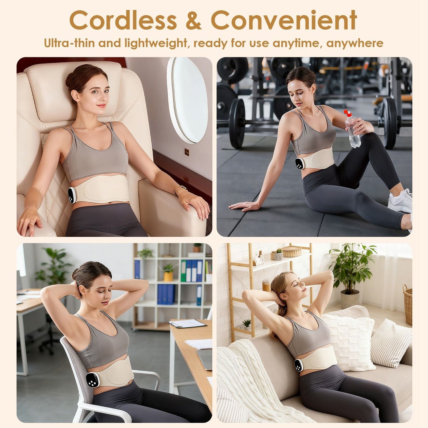 EMS Lower Back Massager Heating Pad Cordless Heating Pad for Back Belly Waist with Remote Magnetic Host 8 Modes 19 Intensity Levels 3 Heating Levels