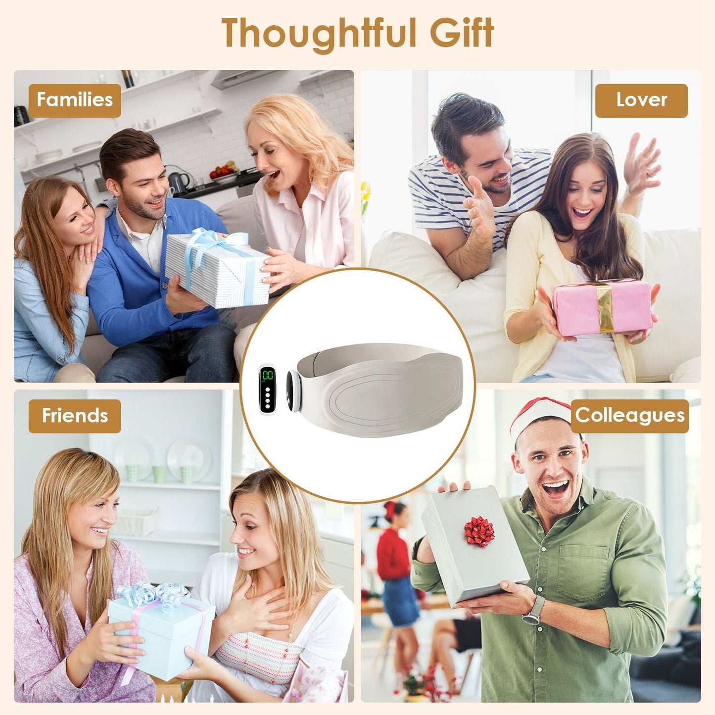 EMS Lower Back Massager Heating Pad Cordless Heating Pad for Back Belly Waist with Remote Magnetic Host 8 Modes 19 Intensity Levels 3 Heating Levels