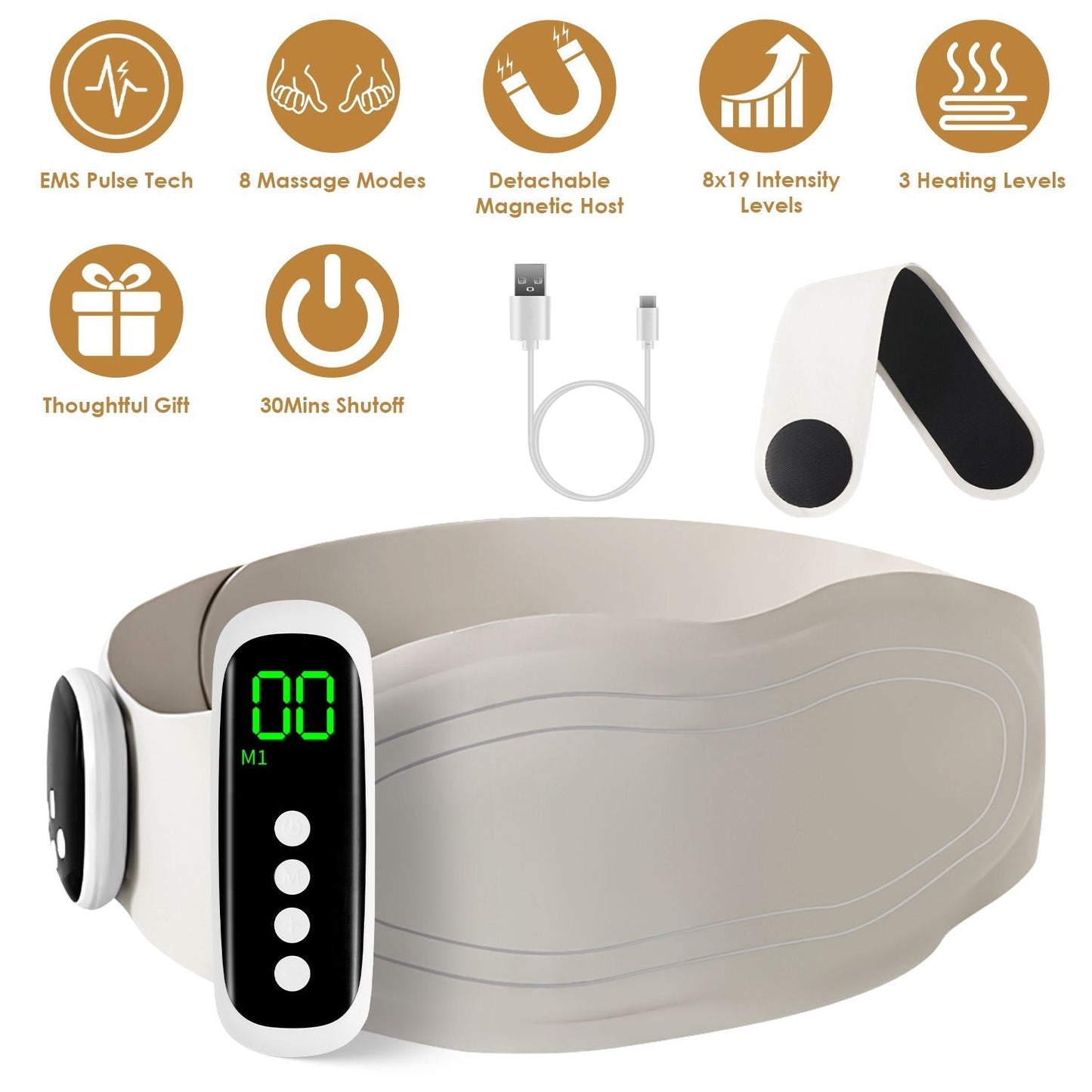 EMS Lower Back Massager Heating Pad Cordless Heating Pad for Back Belly Waist with Remote Magnetic Host 8 Modes 19 Intensity Levels 3 Heating Levels