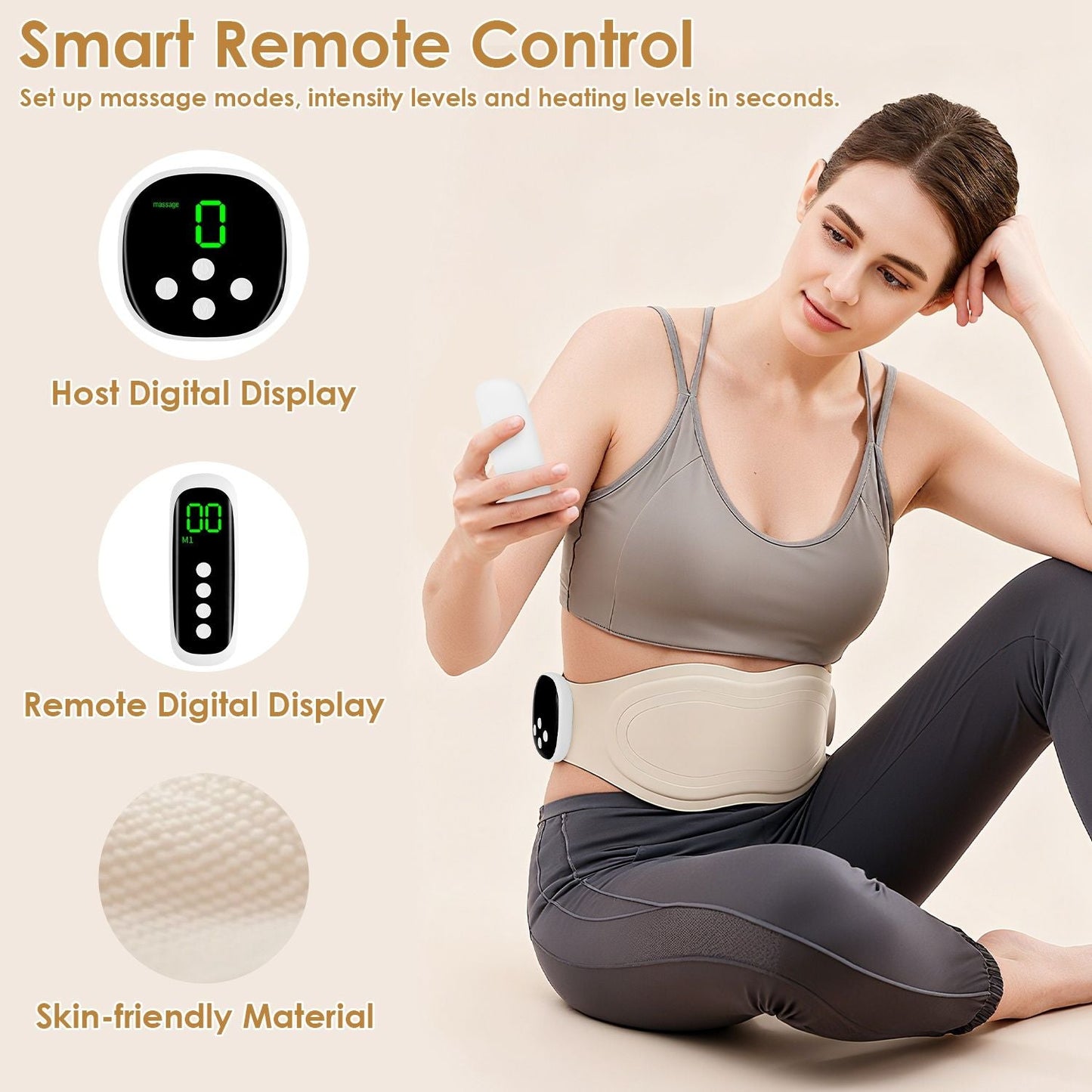 EMS Lower Back Massager Heating Pad Cordless Heating Pad for Back Belly Waist with Remote Magnetic Host 8 Modes 19 Intensity Levels 3 Heating Levels